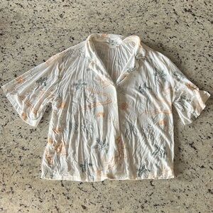 BP White and Green Tropical Button Down Pajama Shirt